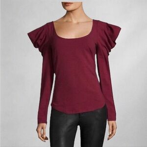 Free People Red Puff Sleeve Fitted Top Sz XS Romantic Coquette